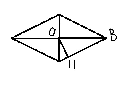Одна из диагоналей ромба 16. Диагональ ромба равна в точке пересечения. Ромб с тупым углом рисунок. Гипотенуза ромба. Из точки пересечения диагоналей ромба роланднн.