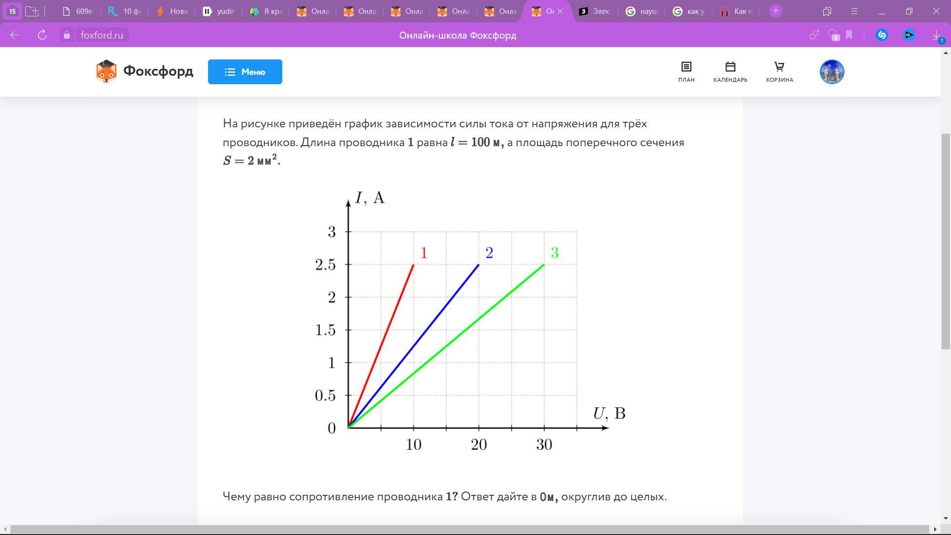 На рисунке приведены графики зависимости силы тока от напряжения для 3 различных резисторов
