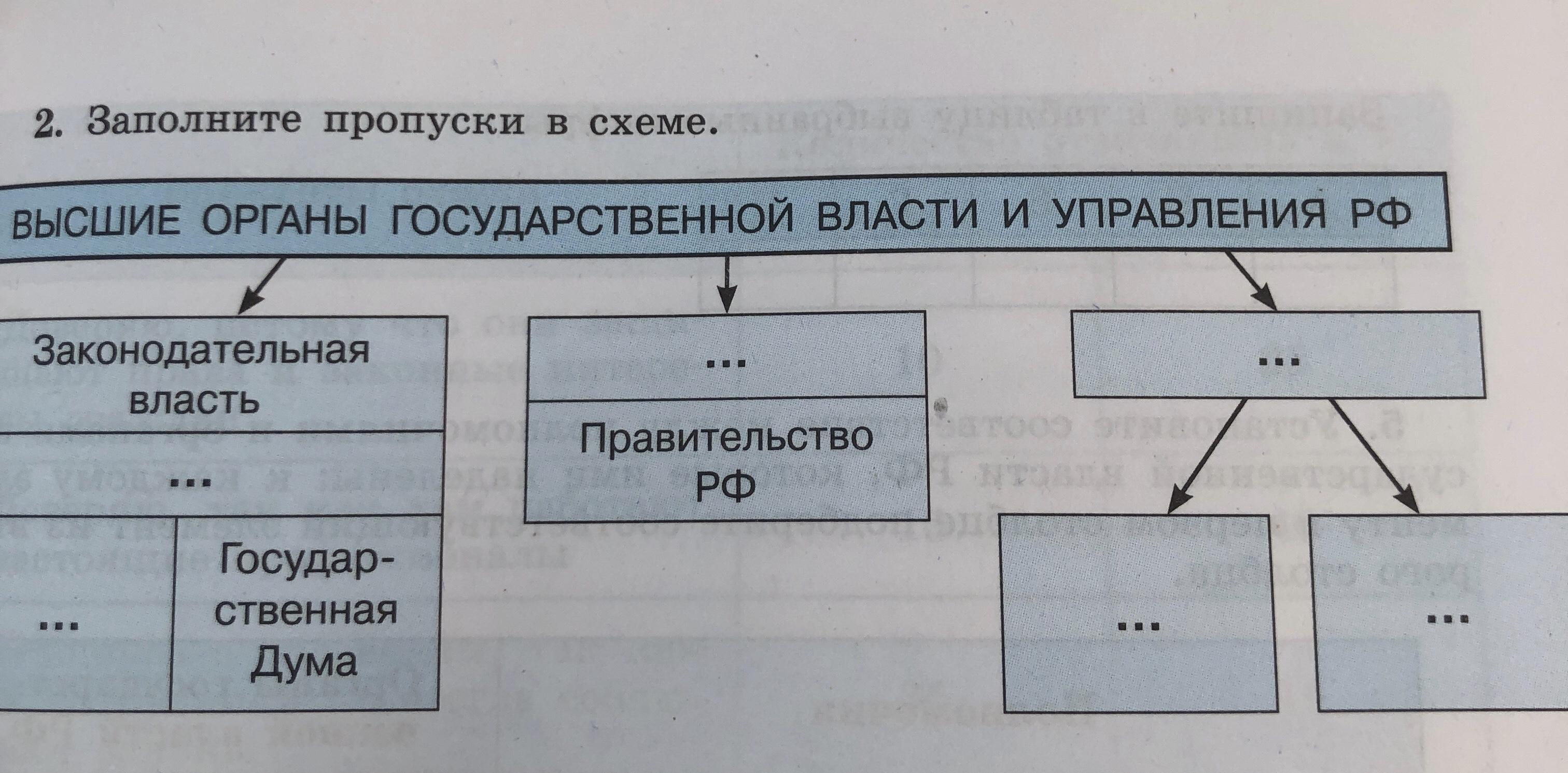 Заполните пропуски в схеме высшие органы власти и управления рф