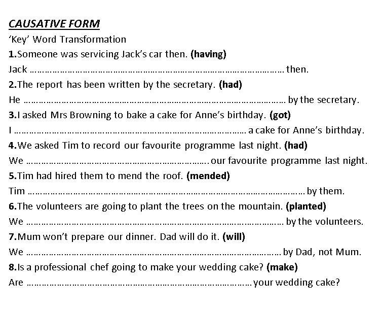 Choose the correct causative forms. Каузативный залог в английском языке. Causative form упражнения с ответами. Каузатив в английском упражнения. Каузативная форма в английском.