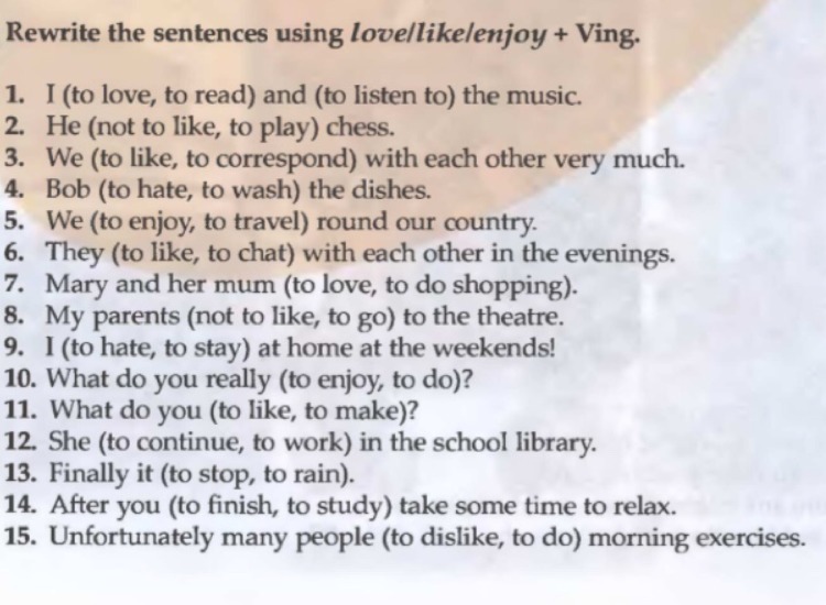 Make sentences 1 he. Love like hate упражнения. Упражнения like doing. Like Love hate ing упражнения. Like Love hate ing правило.