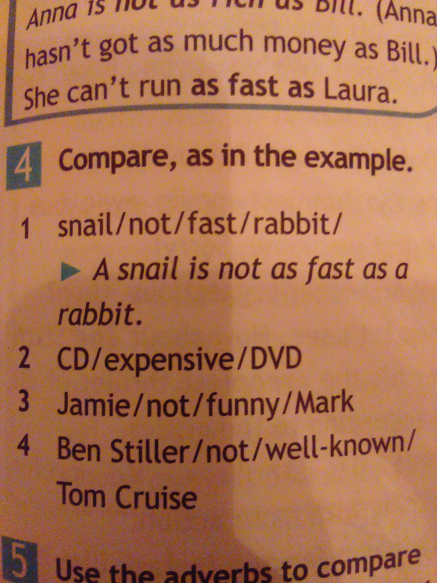 Compare as in the example snail not