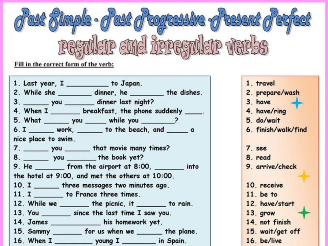 Present perfect worksheets 5 класс. Present perfect past Continuous упражнения.