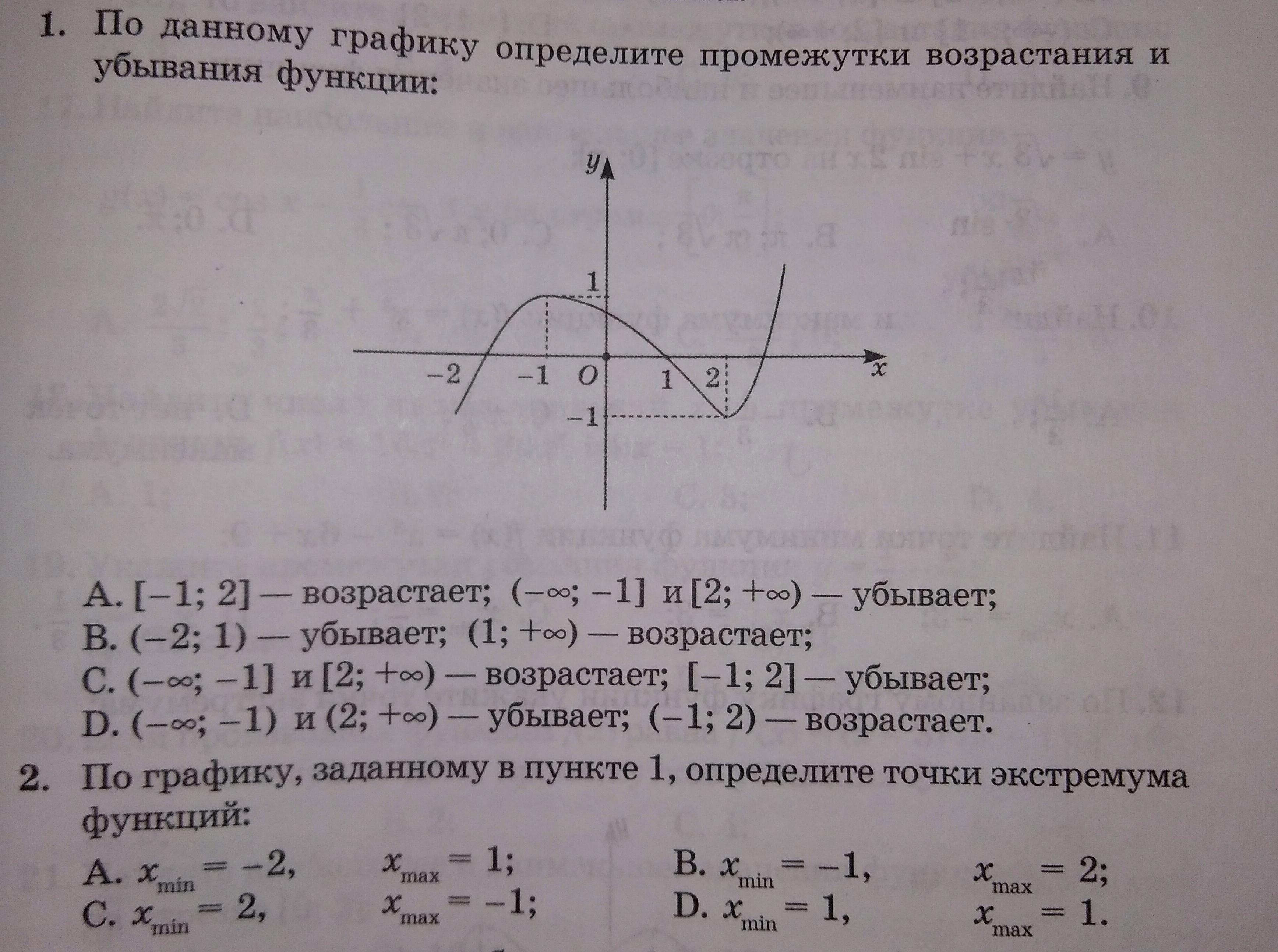 Укажите промежутки возрастания и убывания функции график которой изображен на рисунке 2 вариант