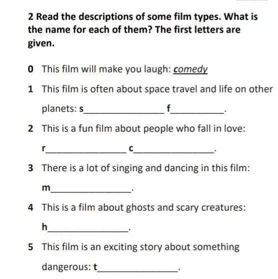 Write the types of films 5 класс