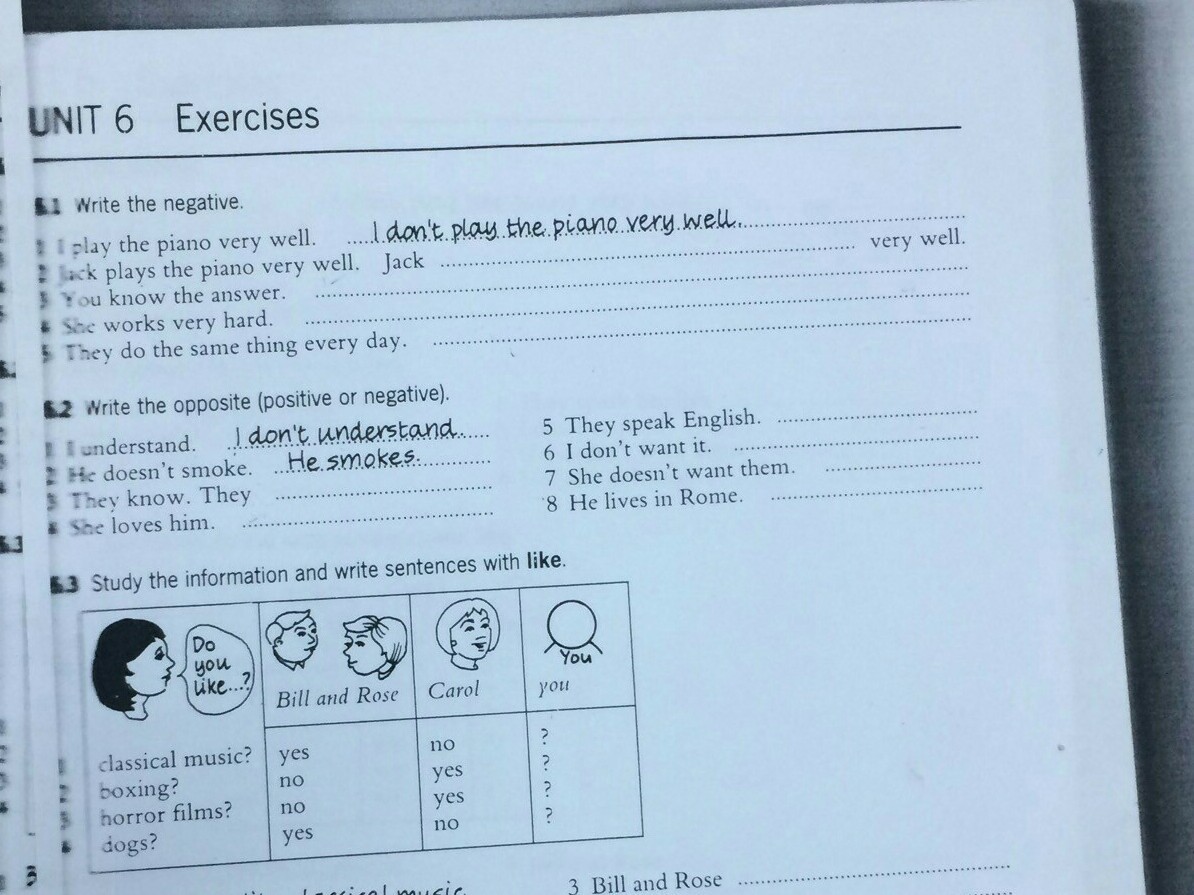 Write the negative i play. Write sentences ответы. Study the information and write sentences with like 6.2 ответы. Write sentences like. Unit 6 exercises 6.1 write the negative ответы.