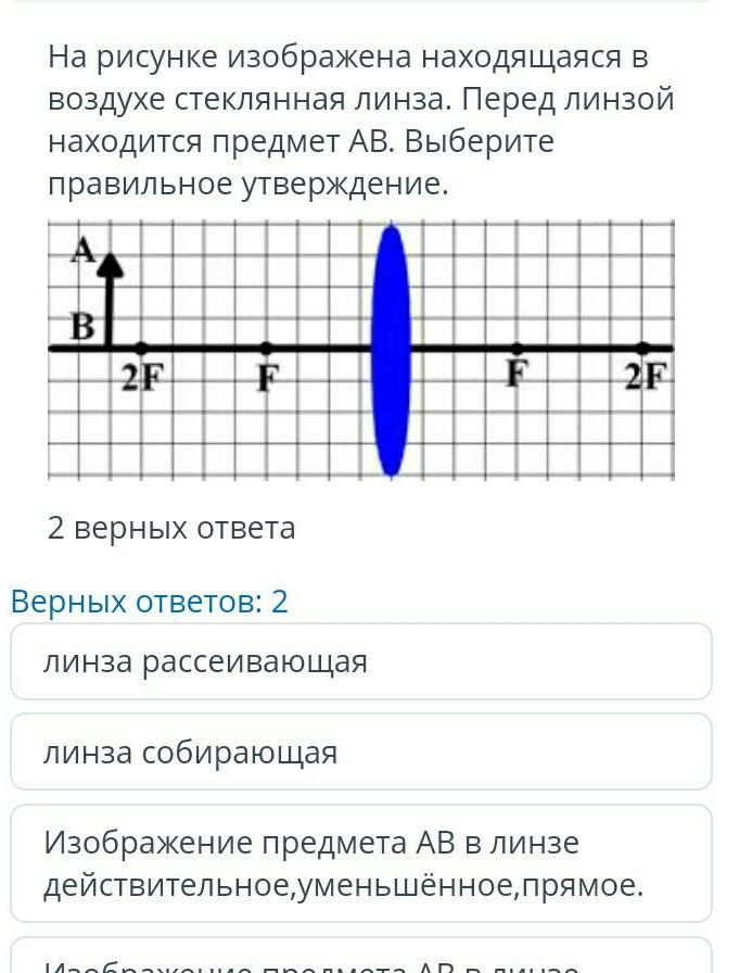 На рисунке показаны стеклянные линзы находящиеся в воздухе собирающей линзой является линза