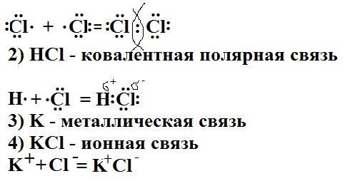 Определите тип химической связи и составьте схему образования связи у следующих веществ nacl cl2 hf