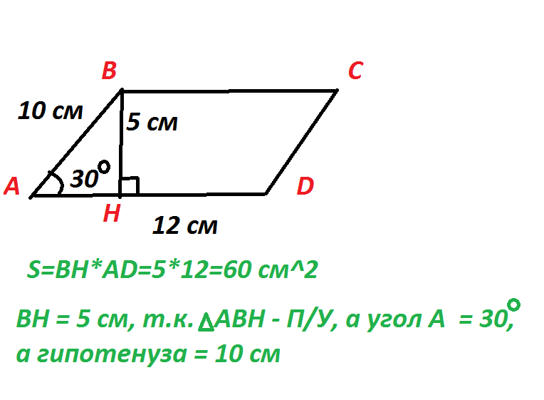 Используя рисунок найдите площадь параллелограмма abcd ab 8 sc 1 2