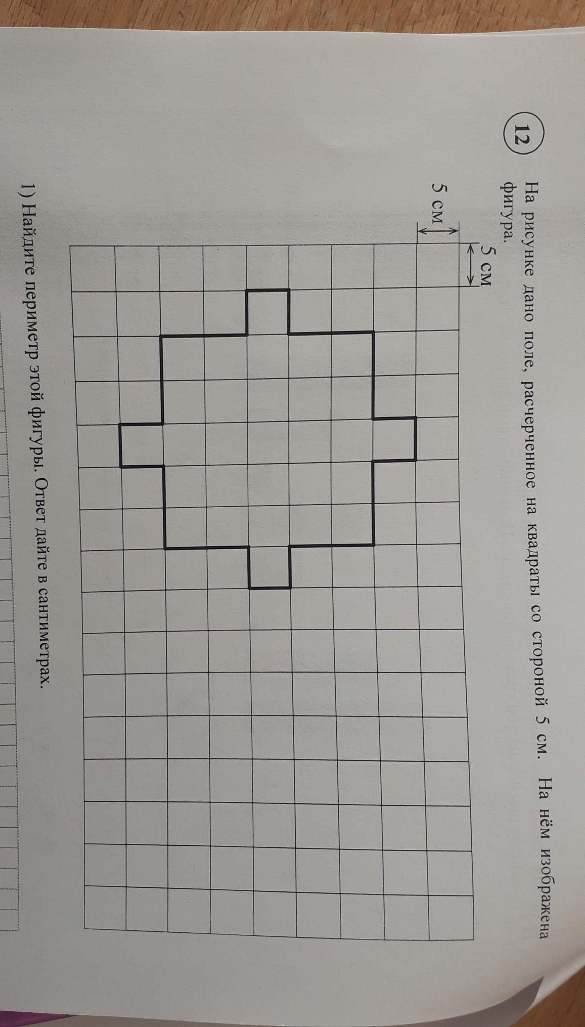 На рисунке дано поле расчерченное на квадраты со стороной 5 см