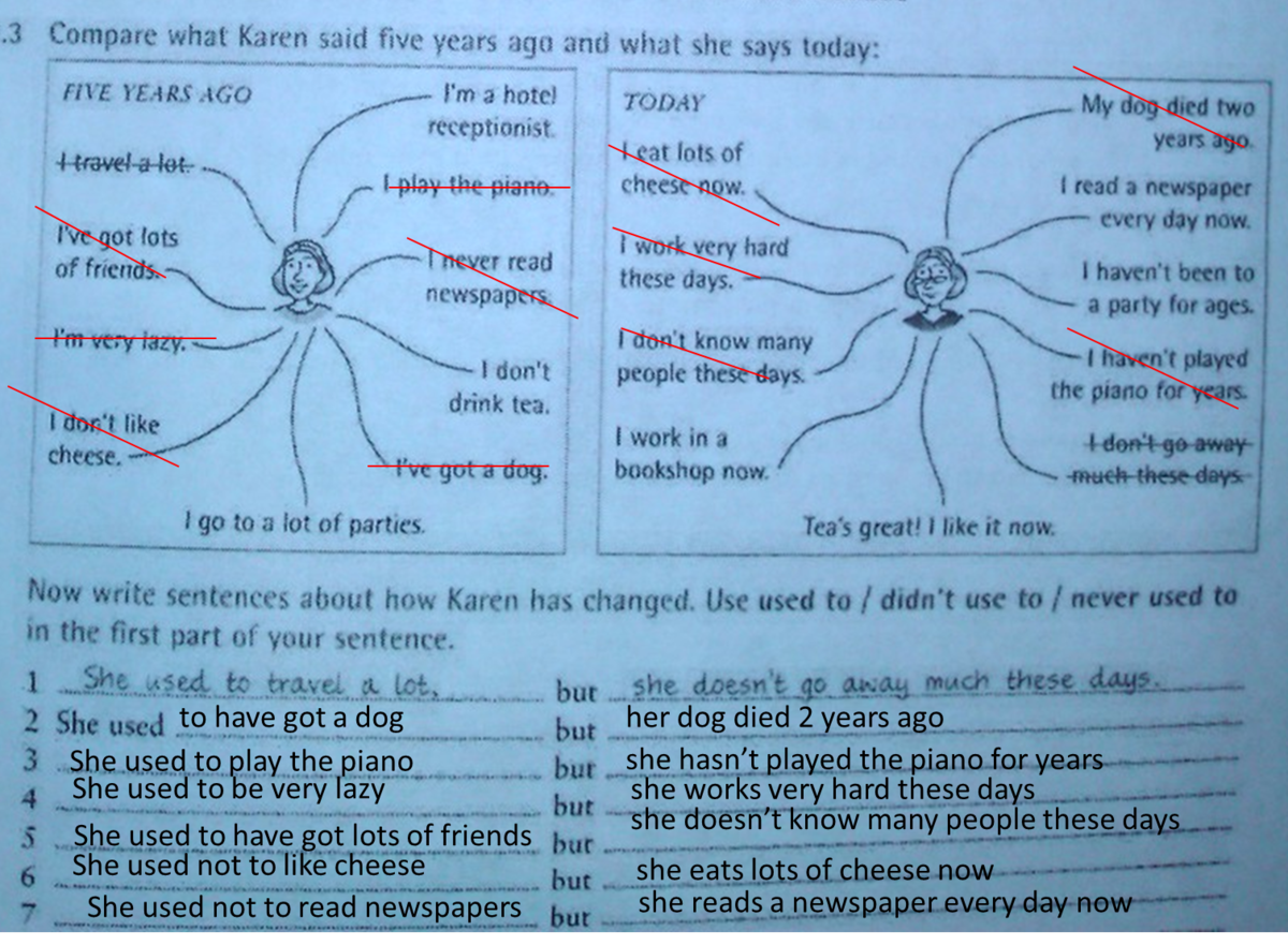 There are only five. Compare the sentences. 18.3 Compare what Karen said Five years ago and what she says today. Used to. Предложение с these Days.