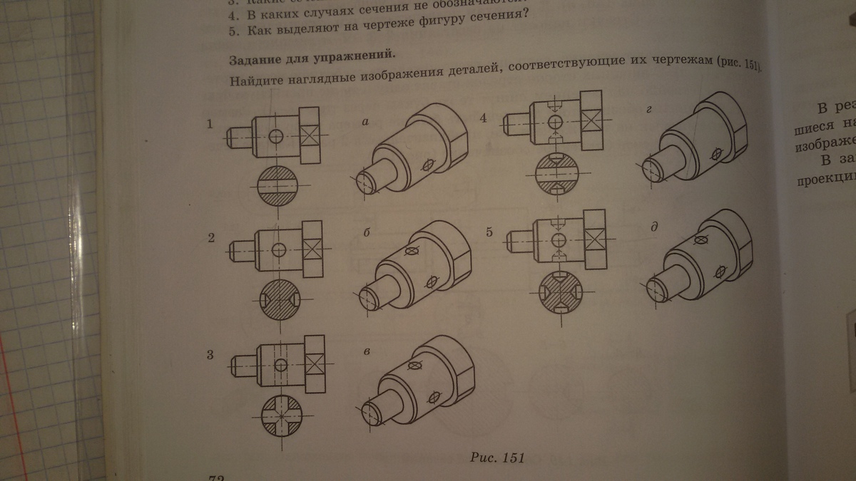 Найдите наглядные изображения деталей по виду и сечению рис 176 ответы