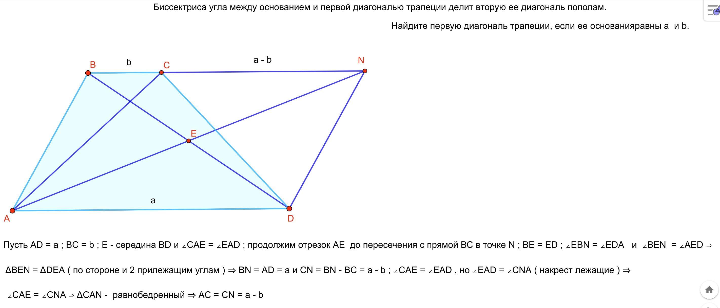 Биссектриса трапеции. Биссектрисы углов трапеции. Диагональ трапеции биссектриса. Диагональ трапеции делит угол пополам. Биссектриса в равнобедренной трапеции.