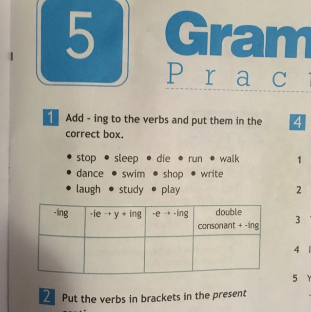 Add the correct. Add ing to the verbs and put them in the correct Box. Add-ing to the. Put the verbs into the correct Box. Double consonant ing.