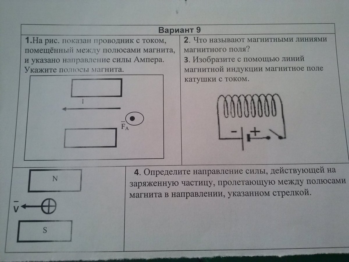 Укажите направление силы действующей