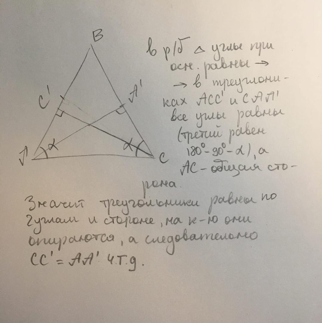 Высоты проведенные к боковым сторонам равны