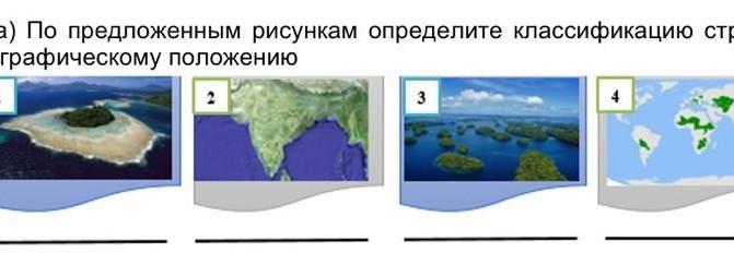 По предложенным рисункам определите классификацию стран по географическому положению