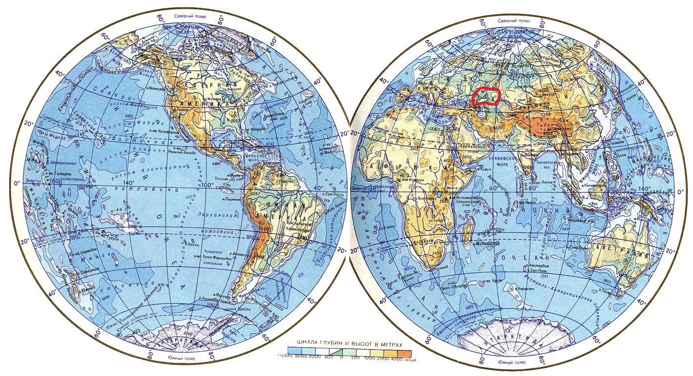 Географическая карта восточного полушария