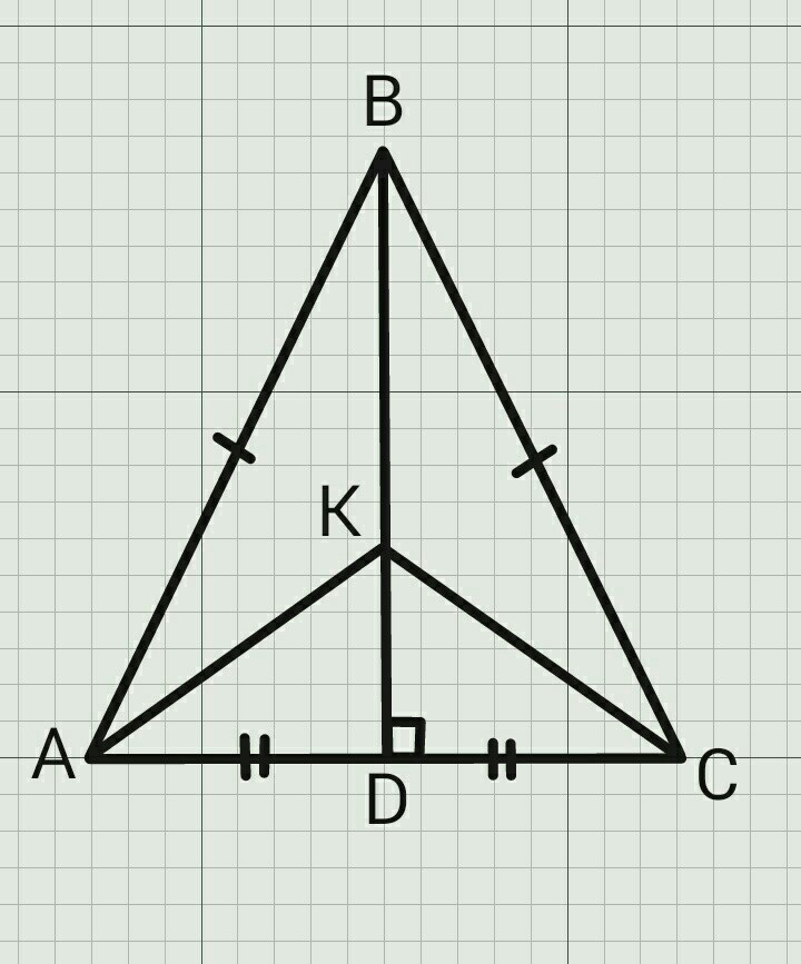 В равнобедренном треугольнике abc с основанием ac проведена медиана bd докажите что прямая bd чертеж