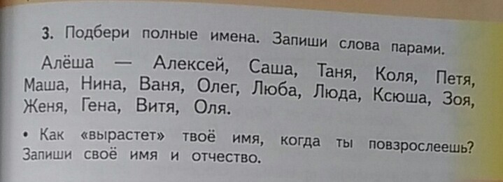 Выбери полную. Подбери полное имя. Подбери полные имена запиши слова парами. Подбери полные имена запиши слова парами Женя. Алёша Алексей Саша Александр Таня.