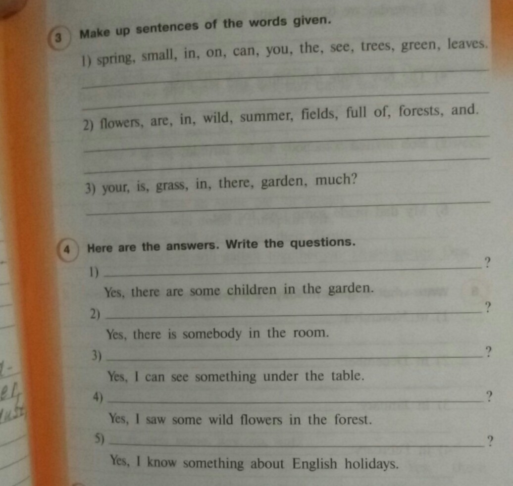 Writing ответы. Напиши ответы, yes.. make sentences.