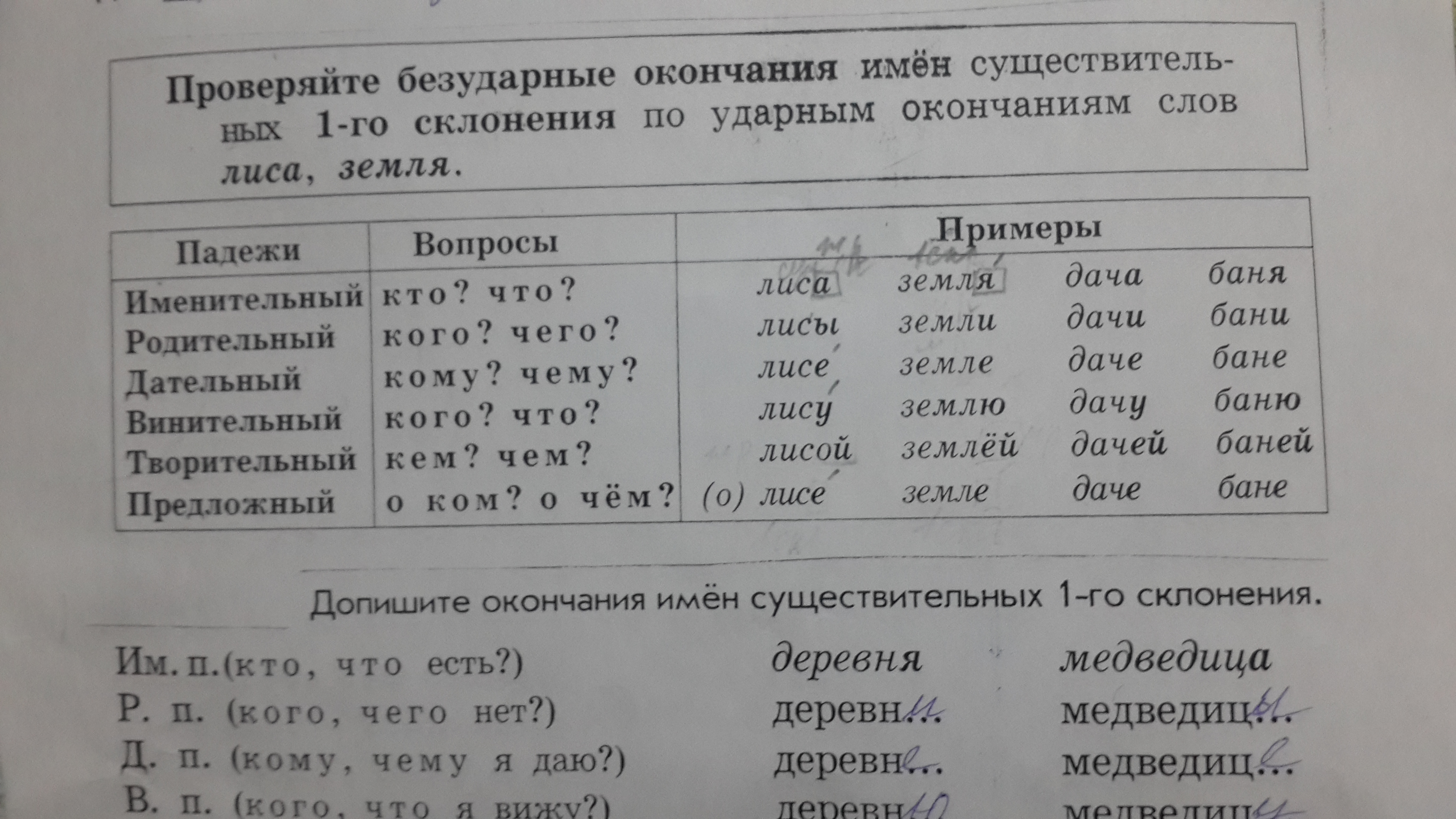 Подчеркни имя существительное 1 склонения. Выучить падежные окончания существительных 1 склонения.. Опорные слова 1 склонения.