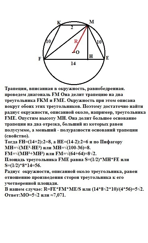 Около окружности описана равнобедренная трапеция рисунок