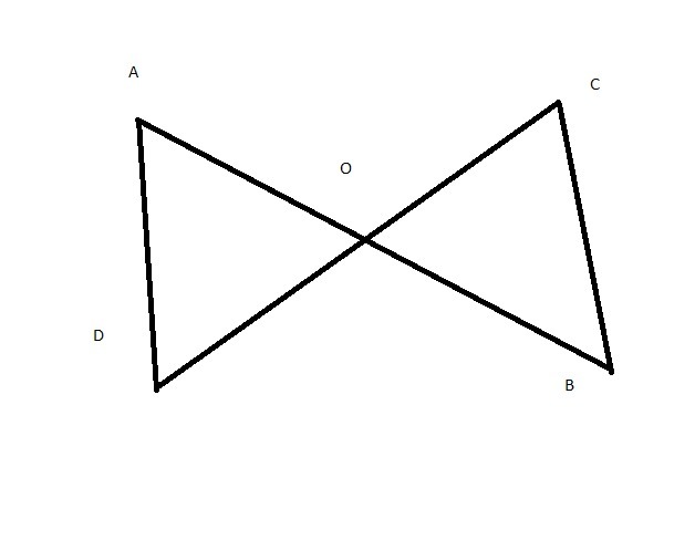 Равные отрезки ав и сд пересекаются. Два треугольника с вертикальными углами. Отрезки АВ И СД пересекаются. Докажите АО:ОС=во:од. АО : ОС = во:од.