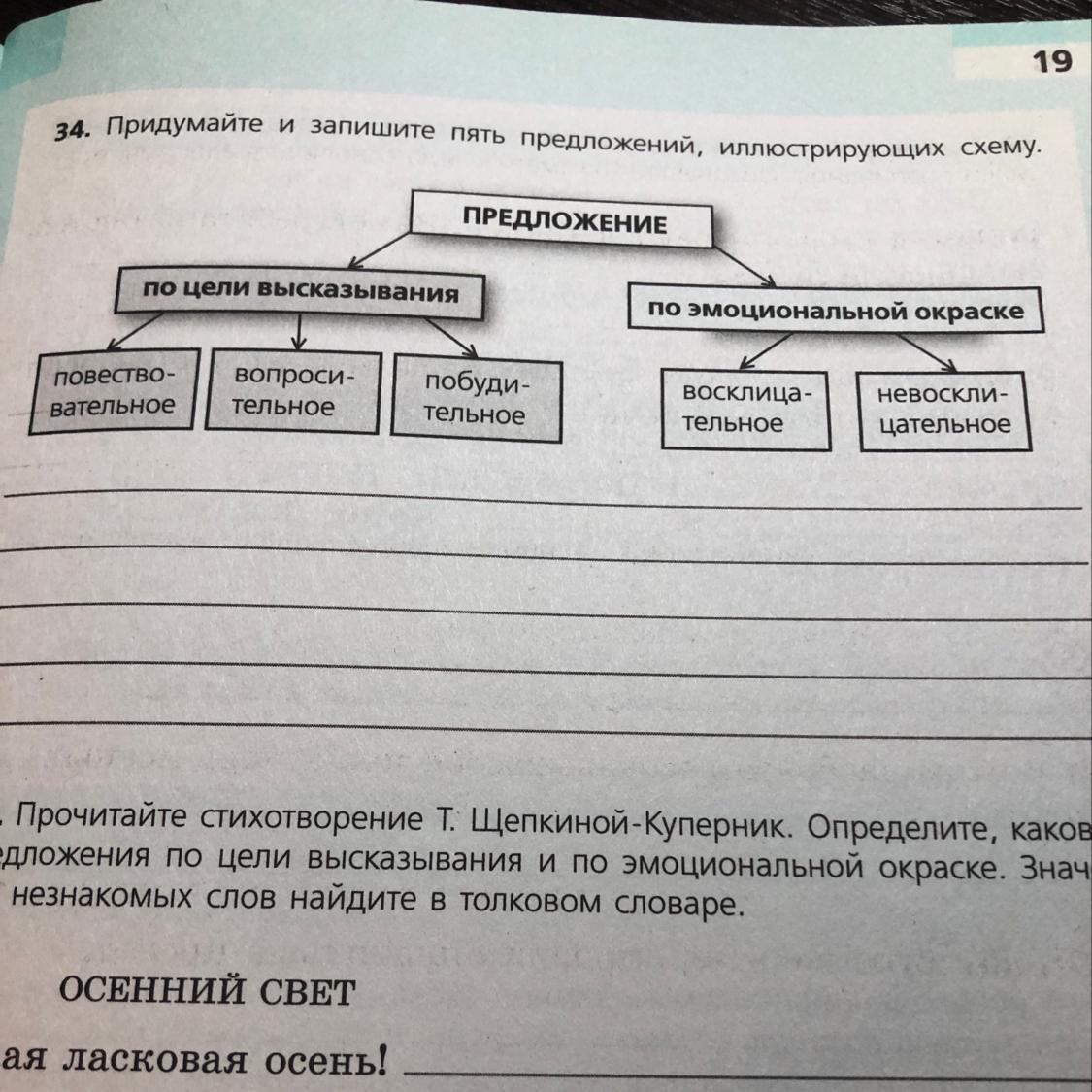 Придумайте предложение по схемам и запишите их