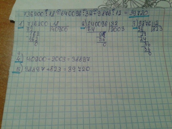 18 делим на 18. 736200 18 Столбиком. 736200 18-640096 32+9876 12. 736200 Разделить на 18 в столбик. 640096 Разделить на 32.
