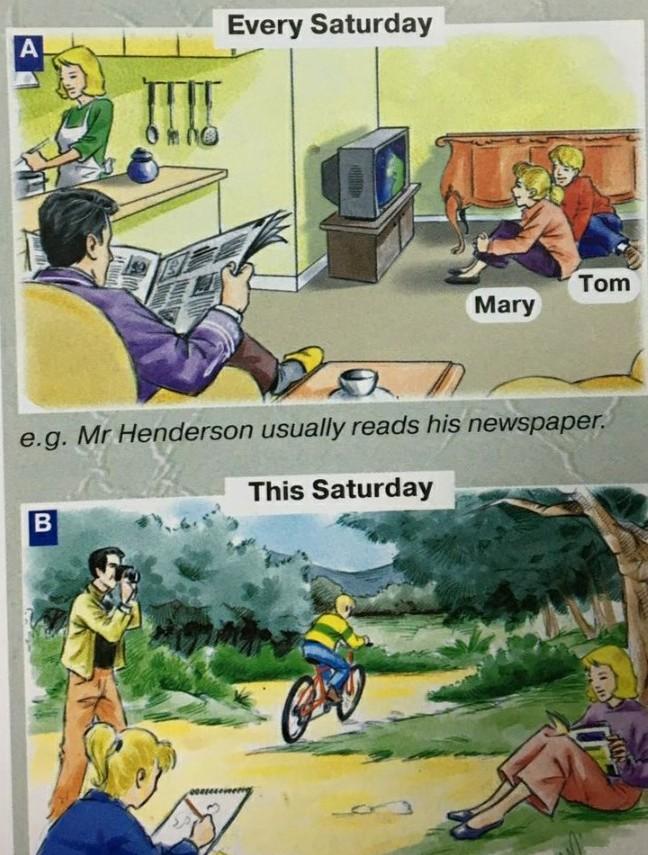 Look at the picture "Crazy World" and say what the people are doing and what they usually do/don't do: номер 25. Look at the picture a and say what the Browns usually do on Sunday morning. Look at the pictures and say what Jane usually does at o'Clock. Look at the pictures and say what Seasons they show what people usually do in.