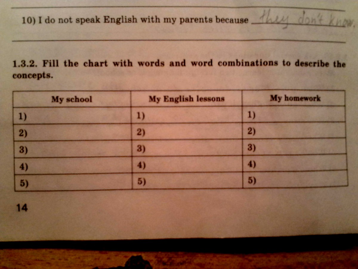Fill in the chart with information