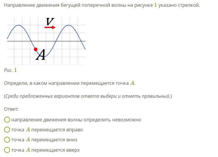 Направление ответа. Направление движения бегущей поперечной волны. Направление скорости поперечной волны. Определи в каком направлении движется волна. Направление скорости частицы а в бегущей поперечной волне.