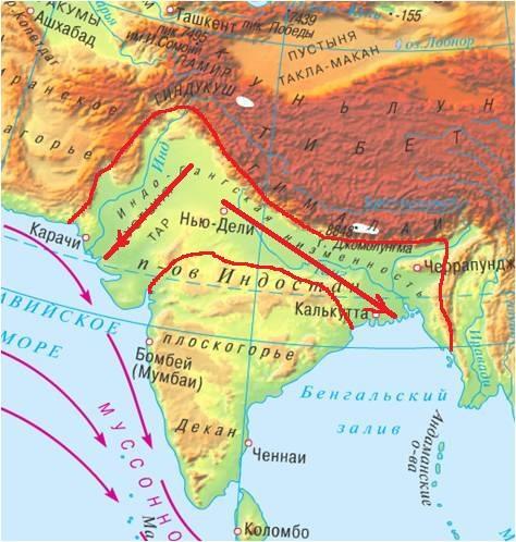 Рельеф индии карта