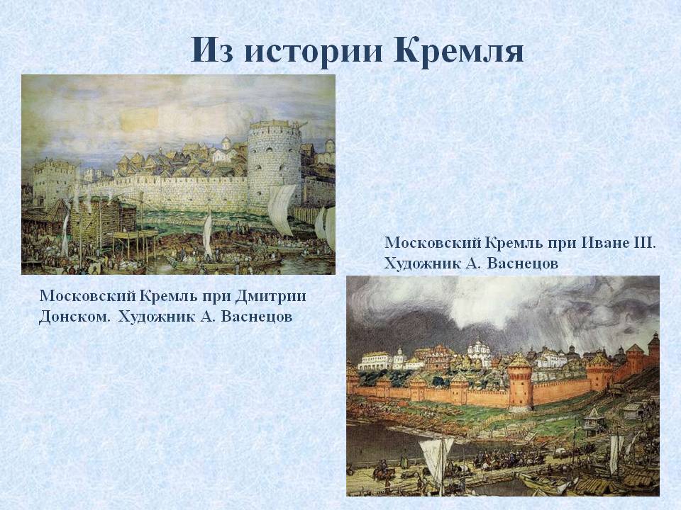 Рассмотри репродукцию картин сравни москву при дмитрии донском и иване 3 запиши основные различия