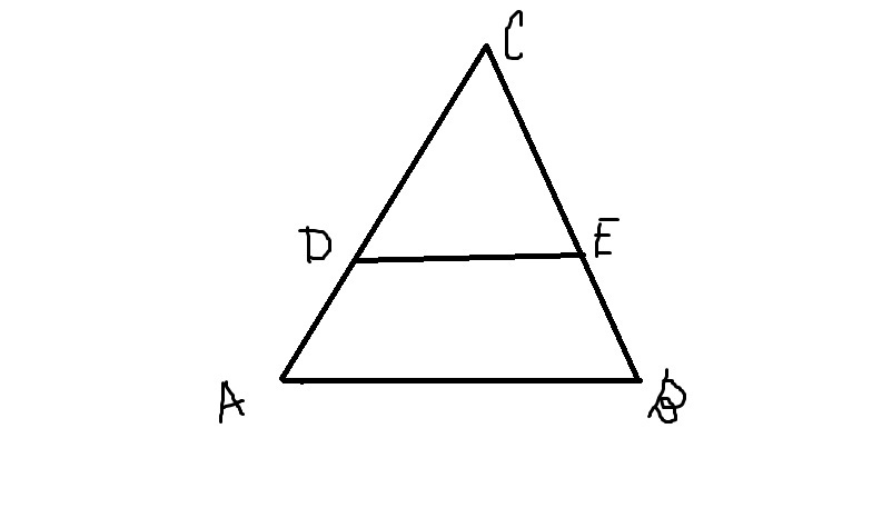 Найти треугольник cde. В треугольнике АВС де средняя линия. Треугольник CDE. В треугольнике ABC de средняя линия площадь треугольника CDE равна 24. Треугольник CDE рисунок.