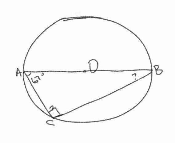 На рисунке ab 2bc ab диаметр окружности угол cab равен