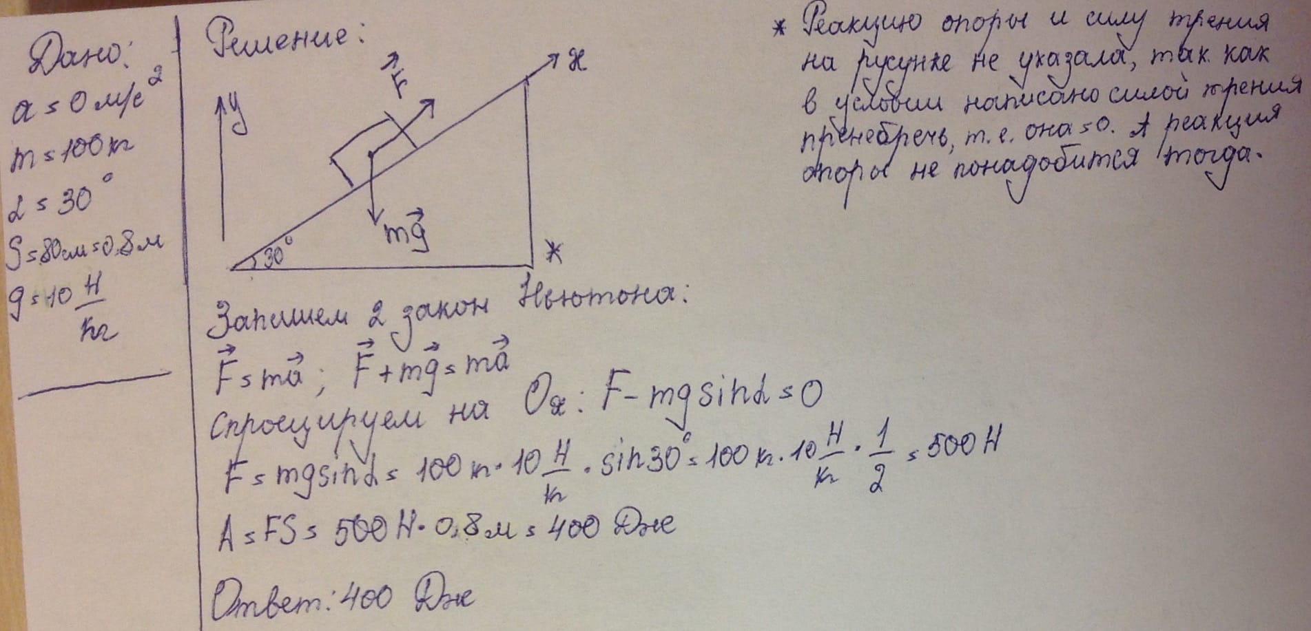 Шкаф равномерно передвинули по полу на 2 м при этом на шкаф действовала сила 100