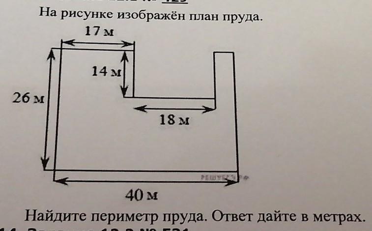 На рисунке изображен план пруда найдите периметр пруда дайте ответ дайте в метрах