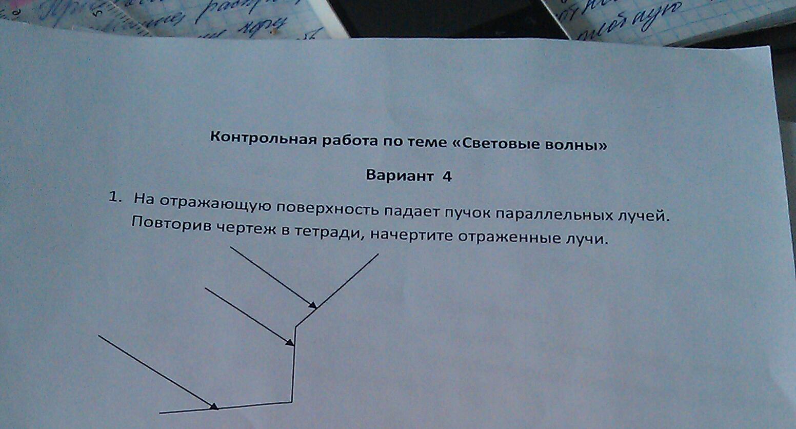 Пучок параллельных лучей распространяется в горизонтальном направлении вправо в плоскости чертежа