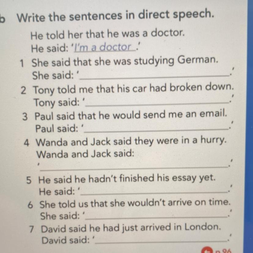 Write the sentences in direct speech. Rewrite each sentence as indirect speech graham.
