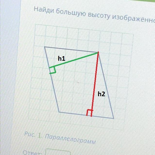 Найди большую высоту изображенного на рисунке параллелограмма если площадь клетки 16