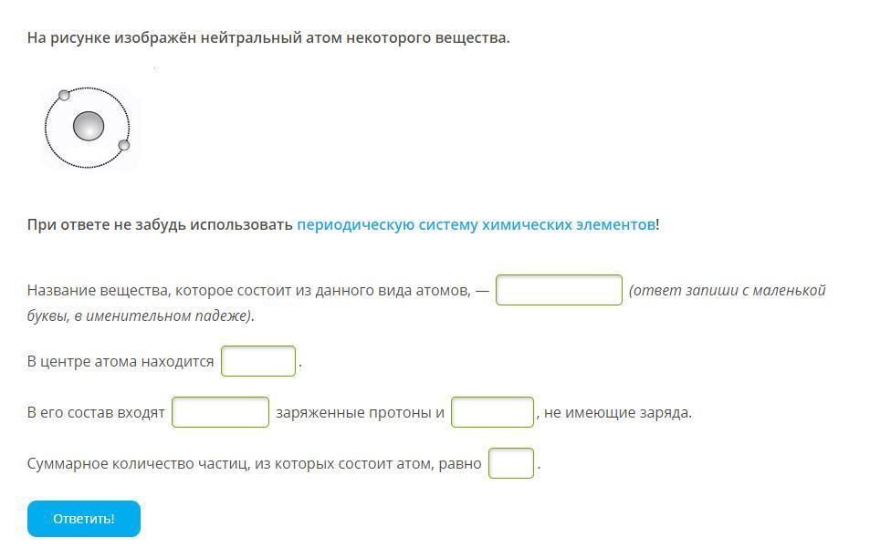 На рисунке изображен нейтральный атом некоторого вещества