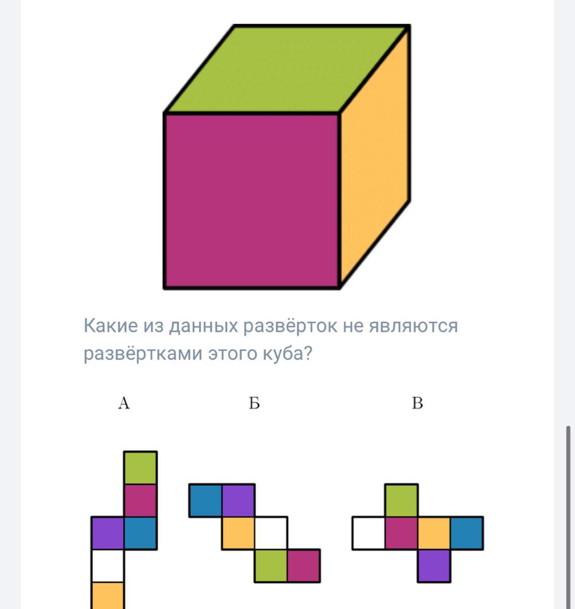 Определи на каком рисунке изображена развертка куба