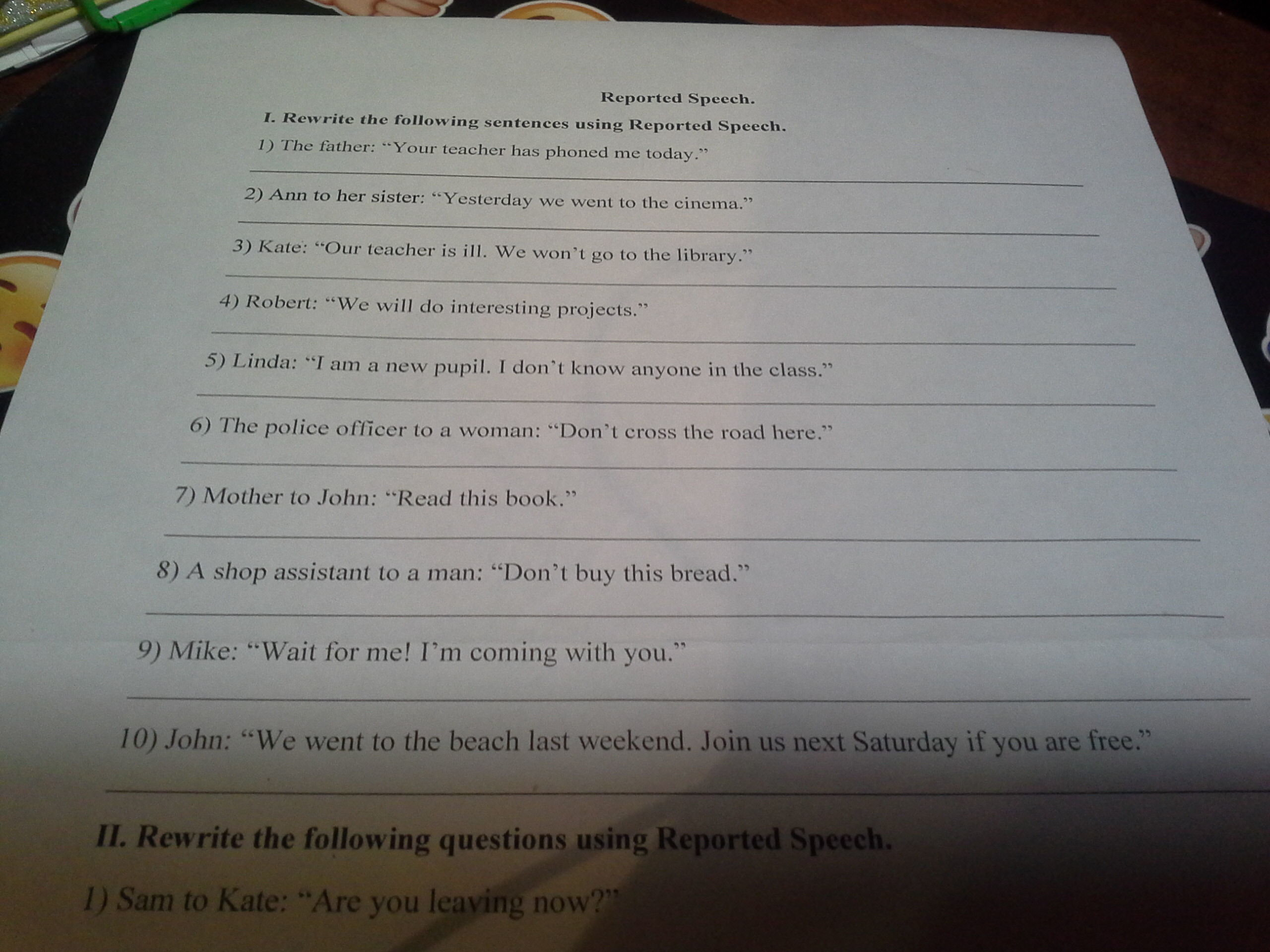 Complete the sentences 1 don t