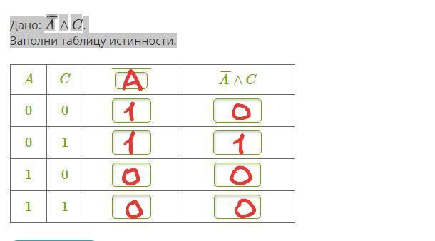 Дано a c заполни таблицу истинности