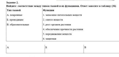 Установите соответствие между типом тканей