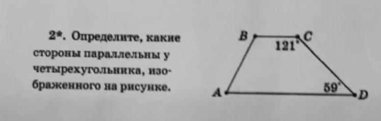 Определите какие стороны параллельны у четырехугольника изображенного на рисунке