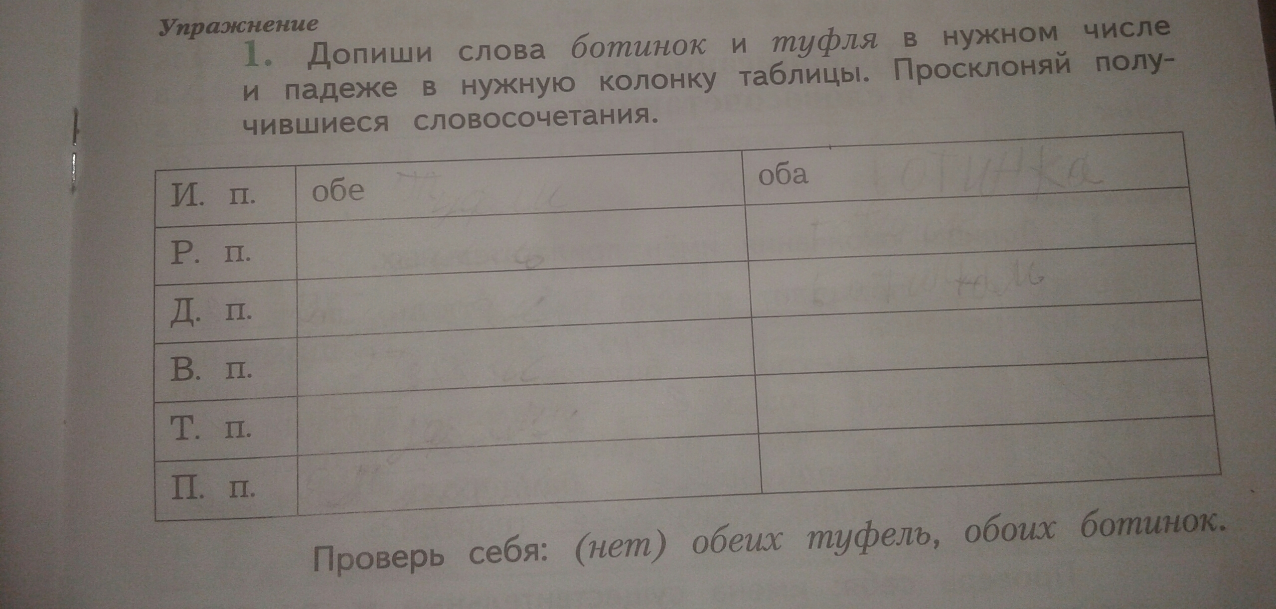 Укажи столбец таблицы. Просклонять слово туфля и ботинок. Просклонять слово туфли. Допиши слова ботинок и туфля в нужном числе и падеже в нужную. Просклонять слова туфля туфли.