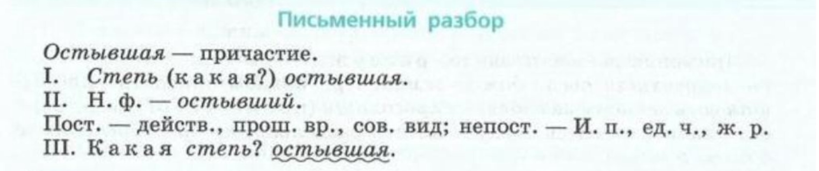 Морфологический разбор причастия 8 класс примеры образец